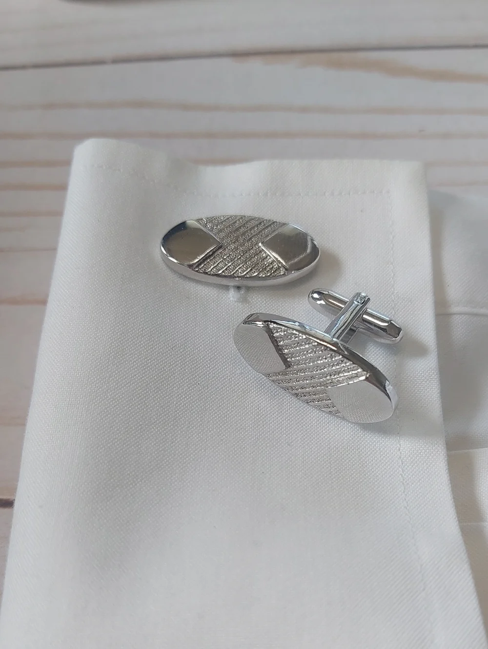 Classic Silver Oval Textured Cuff Links for Men